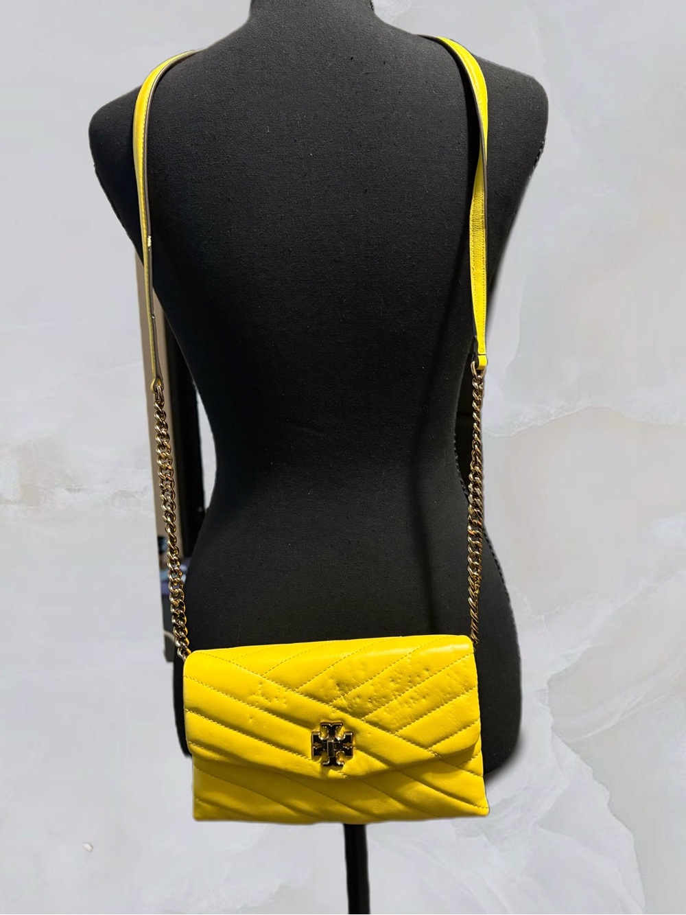 Tory Burch Yellow Quilted Chain Strap Crossbody